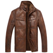 West Louis™ PU Leather Plus Velvet Stand Collar Jacket