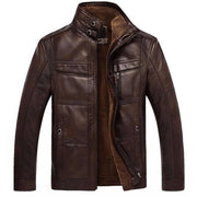 West Louis™ PU Leather Plus Velvet Stand Collar Jacket