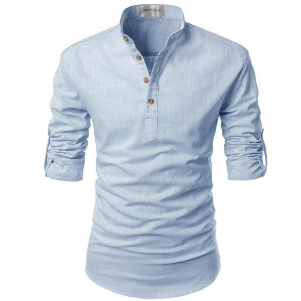 West Louis™ Men Linen Button-Up Henley Shirts