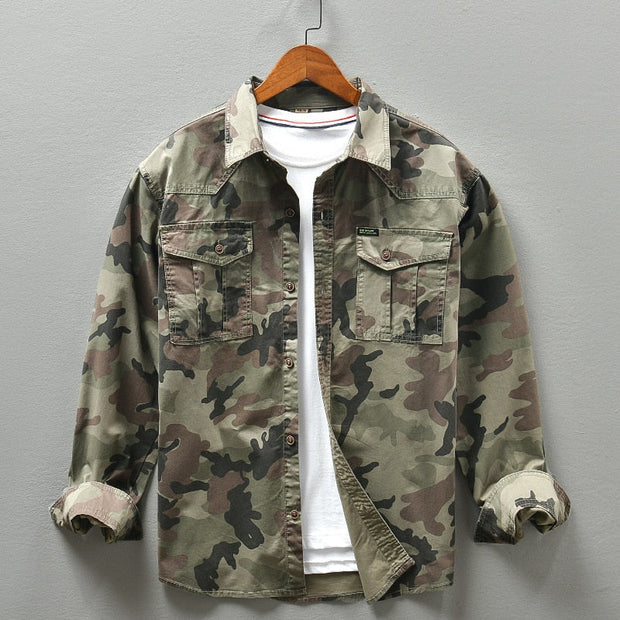 West Louis™ American Trendy Camo Multi Pocket Cargo Shirt