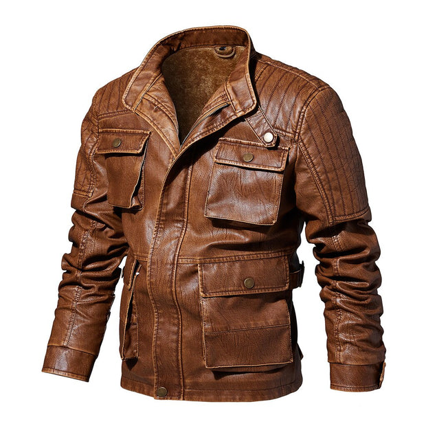 West Louis™ Pockets Outwear Leather Jacket