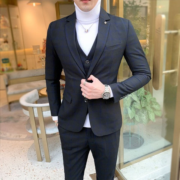 West Louis™ Luxury Business Formal Plaid Slim Fit Suit