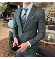 West Louis™ Tailored Men Plaid 3 Piece Suit (Blazer+Pants+Vest)