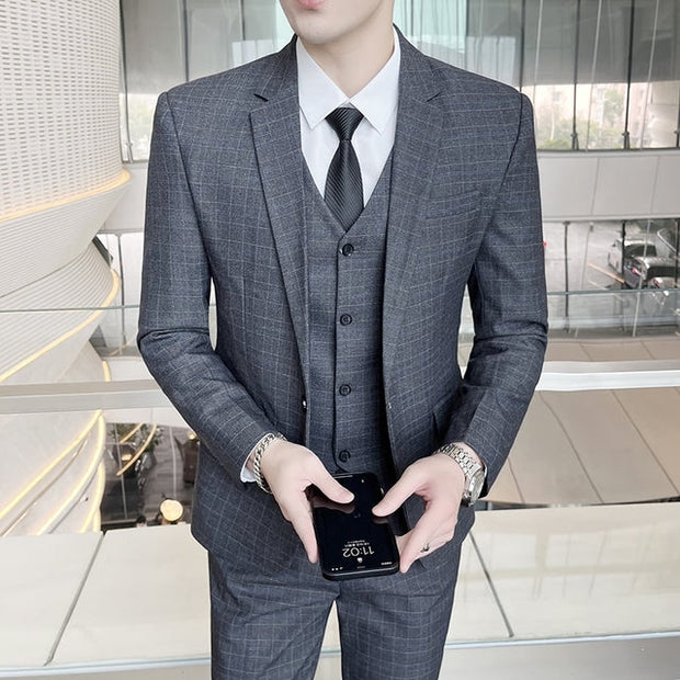 West Louis™ Business Casual Plaid High-End 3 Piece England Suit