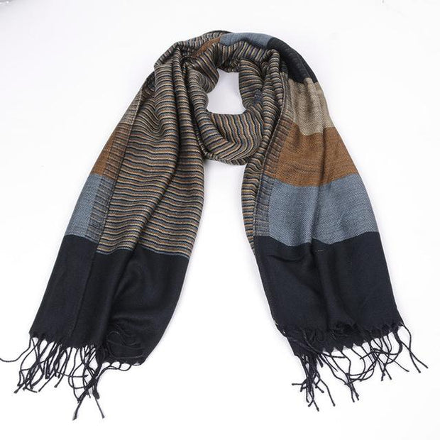 West Louis™ Tassel Double Fine Stripe Plaid Scarve striped - West Louis