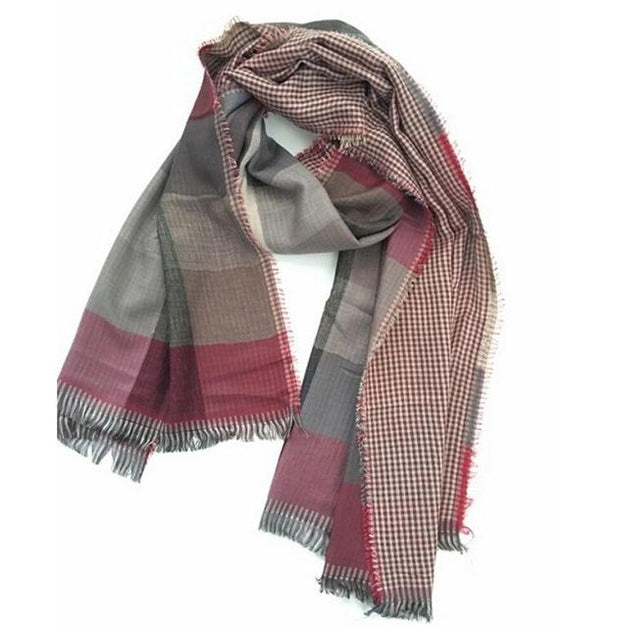 West Louis™ Tassel Double Fine Stripe Plaid Scarve red - West Louis