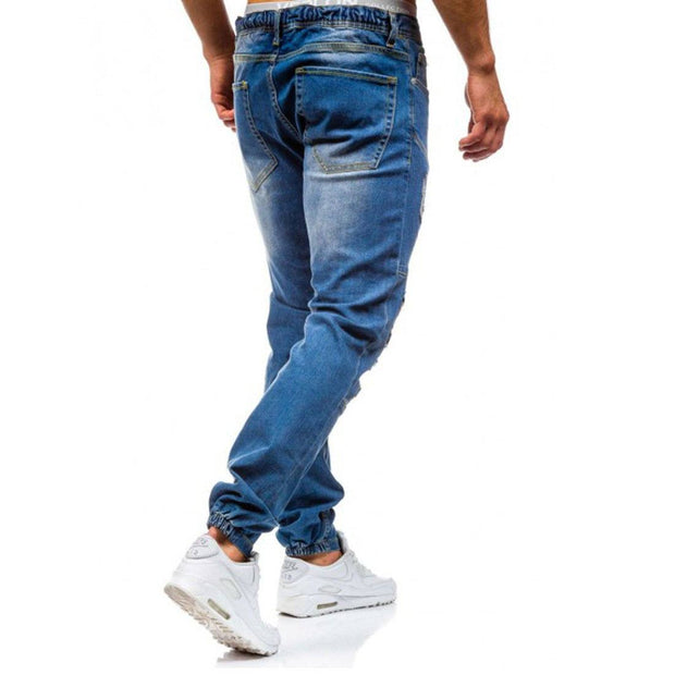 West Louis™ Hip Hop Washed Men Skinny Hole Jean  - West Louis