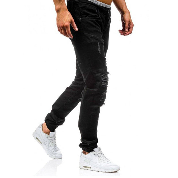 West Louis™ Hip Hop Washed Men Skinny Hole Jean  - West Louis